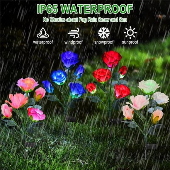 4 Pack Solar Garden Lights, Solar Flower Lights Outdoor Waterproof - Picture 5 of 7